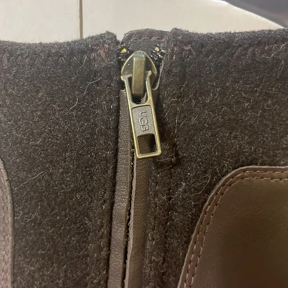 UGG Waterproof Chocolate Brown Lug Sole Zippered Booties, W Amathea, Size 8.5